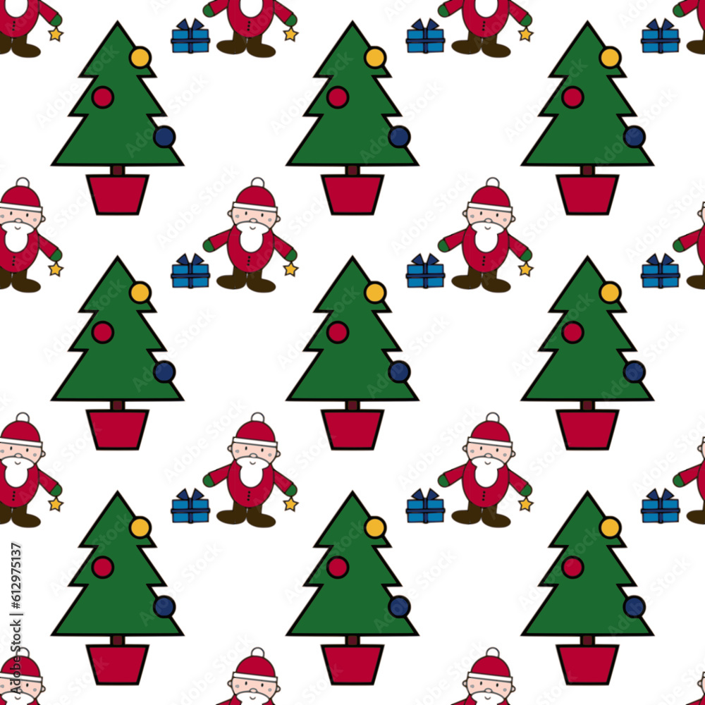 christmas tree and santa clause seamless pattern