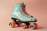Retro roller skate isolated on pastel pink background.Copy and text space.Created with generative ai