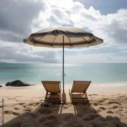 Tranquil beachside getaway  sandy beach  soft clouds  and getaway to tranquility