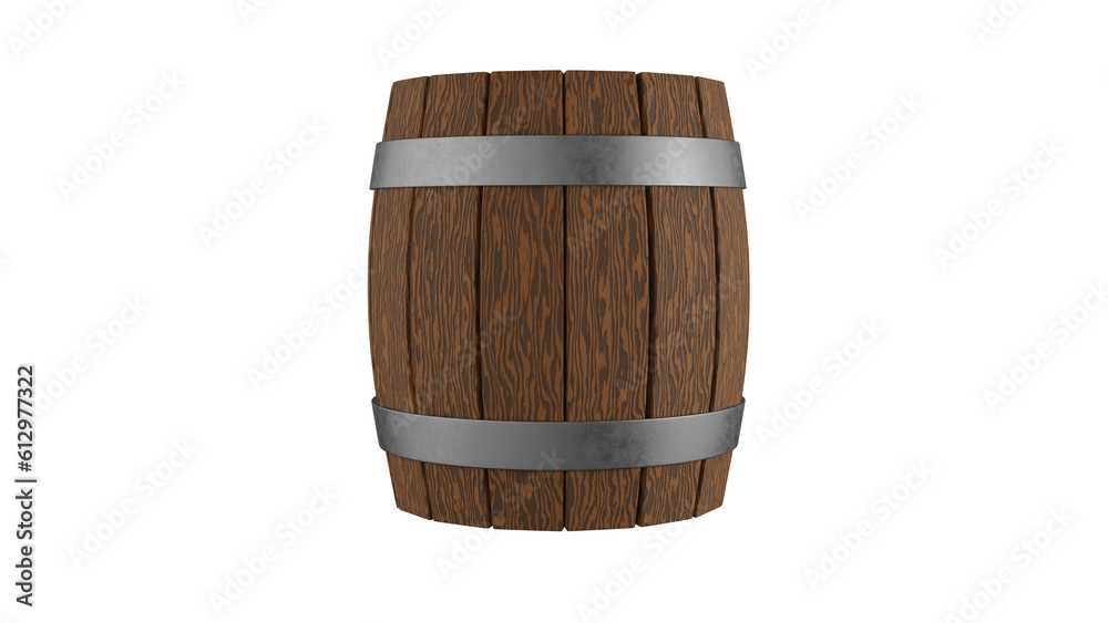 Fototapeta premium Wooden barrel isolated on transparent and white background. Barrel concept. 3D render