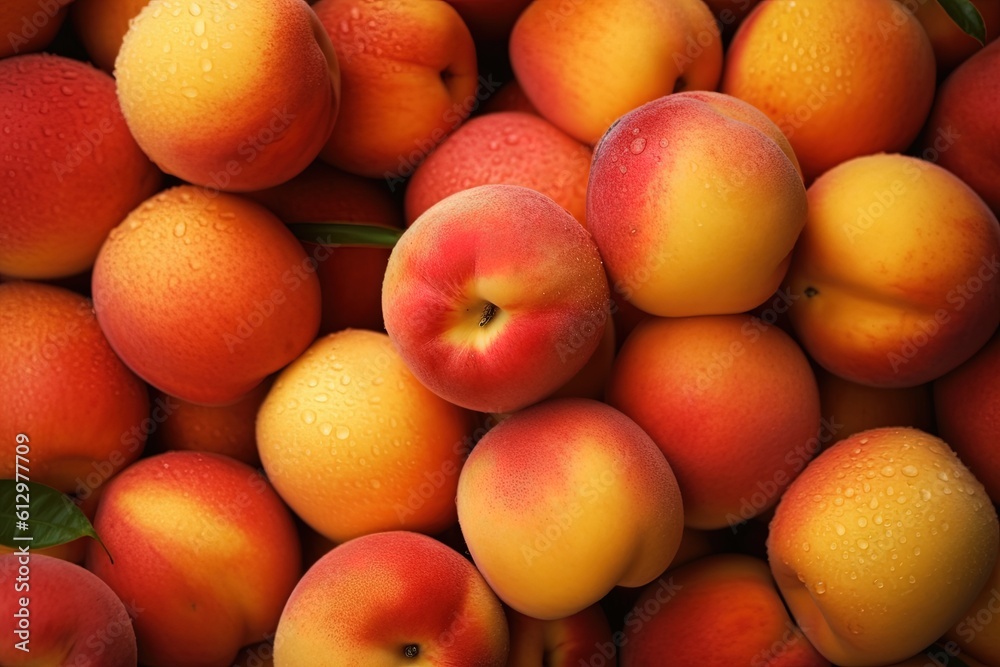 Top Down view of a Pie made of Peaches, Vivid Colors, Studio Photography, Commercial Shot. Generative AI.
