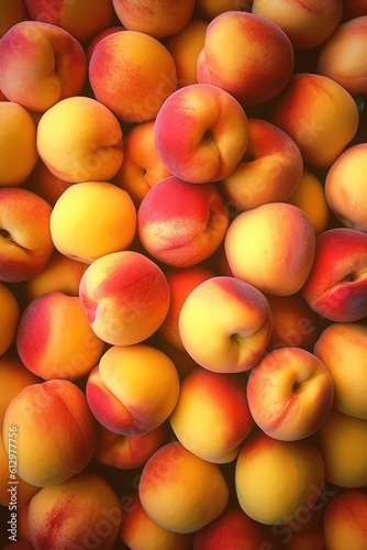 Top Down view of a Pie made of Peaches, Vivid Colors, Studio Photography, Commercial Shot. Generative AI.
