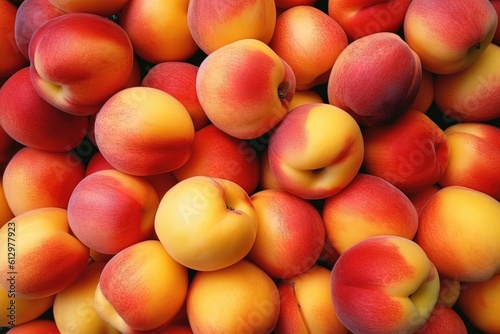 Top Down view of a Pie made of Peaches, Vivid Colors, Studio Photography, Commercial Shot. Generative AI. 