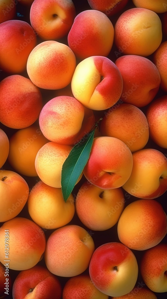 Top Down view of a Pie made of Peaches, Vivid Colors, Studio Photography, Commercial Shot. Generative AI.
