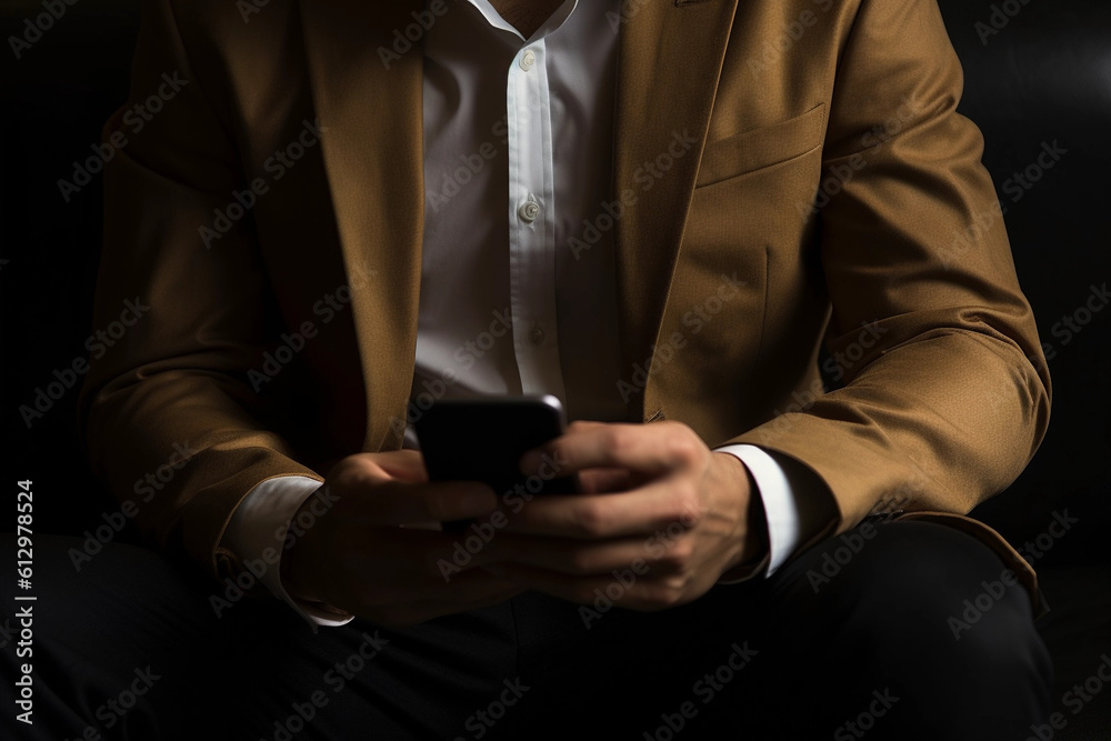 Midsection of well dressed businessman using smartphone Midsection of well dressed businessman using smartphone