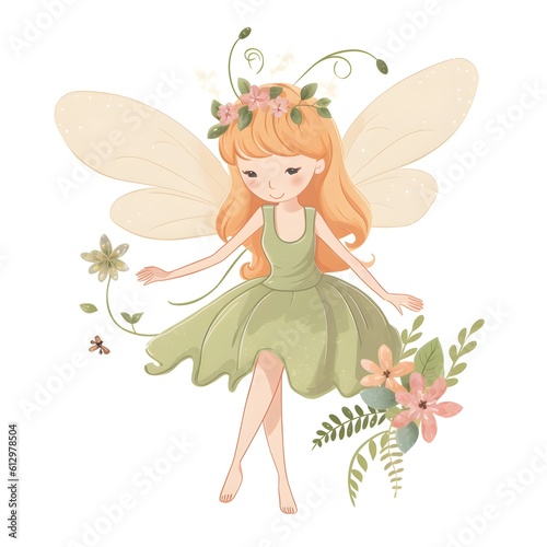 Fairy wings and blooms, adorable illustration of colorful fairies with cute wings and floral splendor