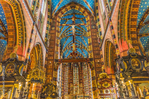 Crucifix Altar Ceiling St Mary's Basilica Church Krakow Poland