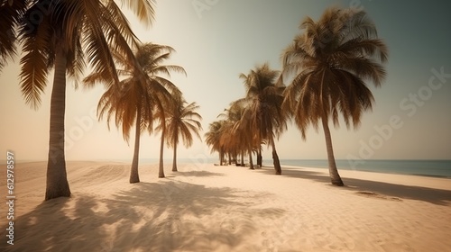 Palmy Trees Sway Gently on a Sandy Beach, Creating a Peaceful Ambience by the Sea