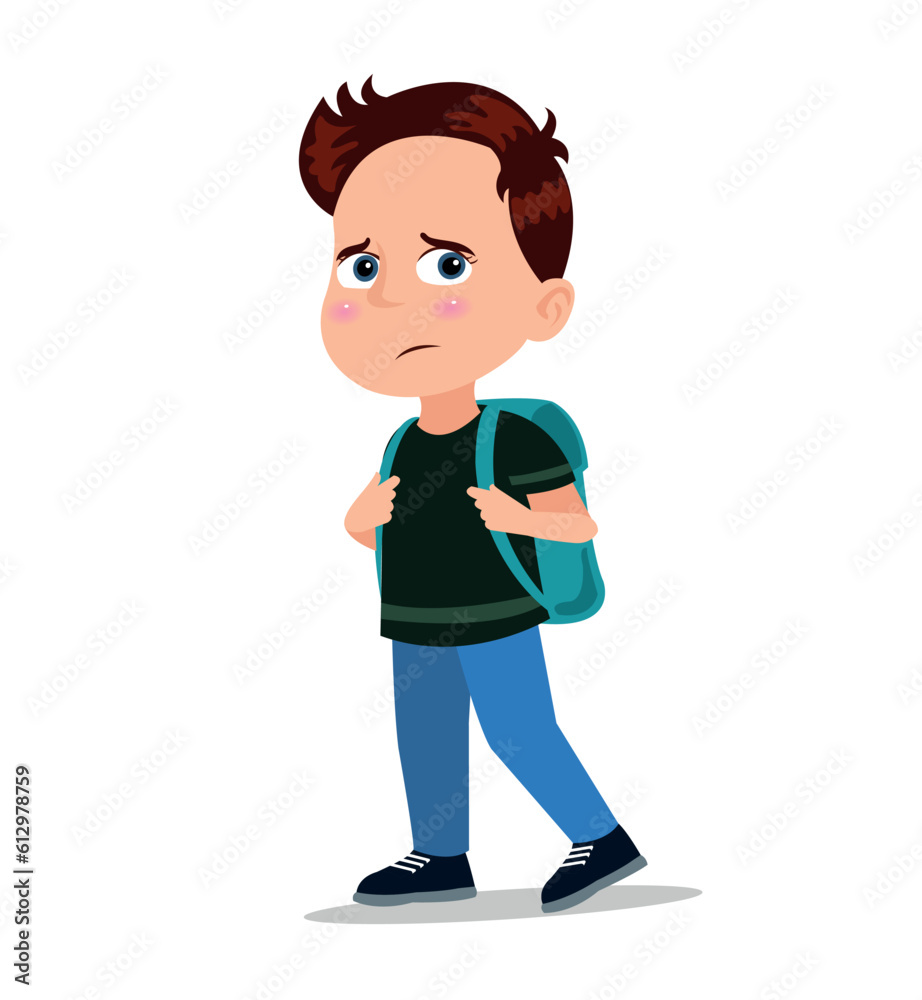 Cute little boy with a backpack. Vector illustration in cartoon style.