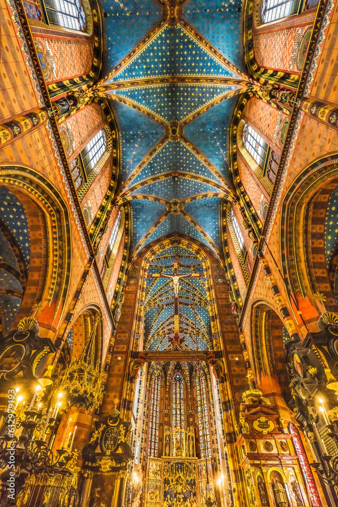 Crucifix Altar Ceiling St Mary's Basilica Church Krakow Poland