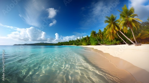 Oceanic paradise, beautiful tropical beach, calm waters, and serene coastal paradise