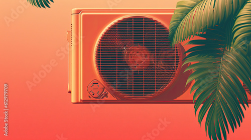 Split air conditioner on color wall. Closeup image. Generative AI