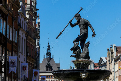 Gdansk, Poland. The Neptune Fountain on the Long Market 