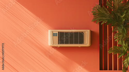 Split air conditioner on color wall. Closeup image. Generative AI