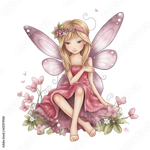 Magical meadow whispers, charming clipart of colorful fairies with vibrant wings and whispers of meadow flowers