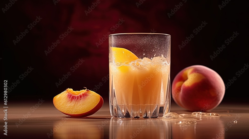 Close up of a Glass of Juice of Peach, Studio Photography, Commercial Shot. Generative AI. Close up of a Glass of Juice of Peach, Studio Photography, Commercial Shot. Generative AI.