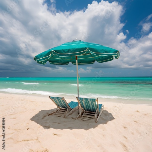 Tranquil beachside getaway  sandy beach  soft clouds  and getaway to tranquility