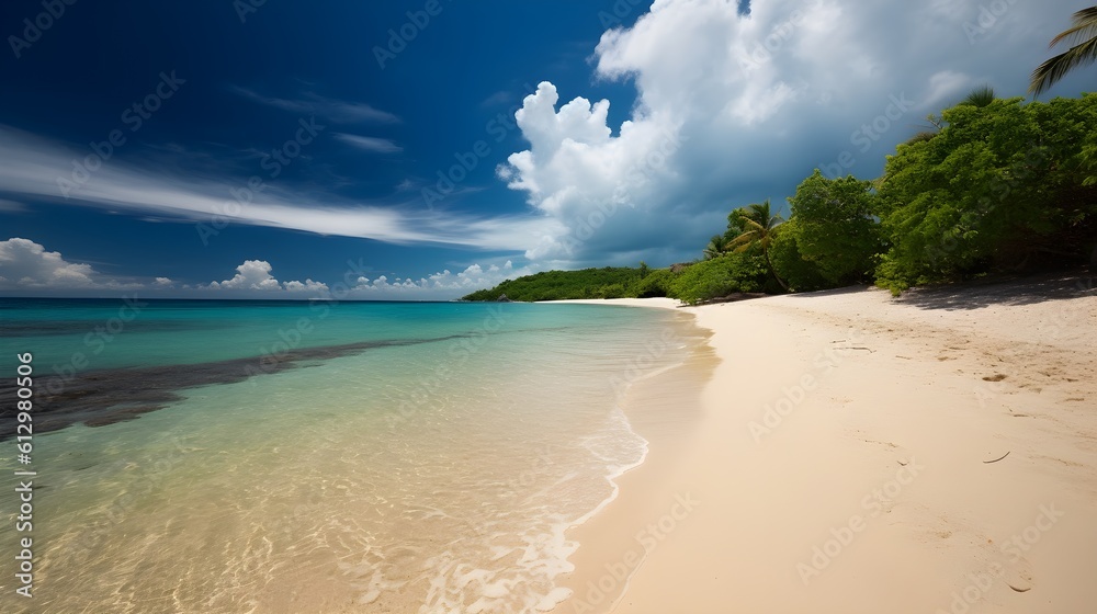 Beachfront serenity, stunning tropical beach, gentle breezes, and tranquil seashore