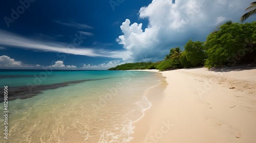 Beachfront serenity, stunning tropical beach, gentle breezes, and tranquil seashore