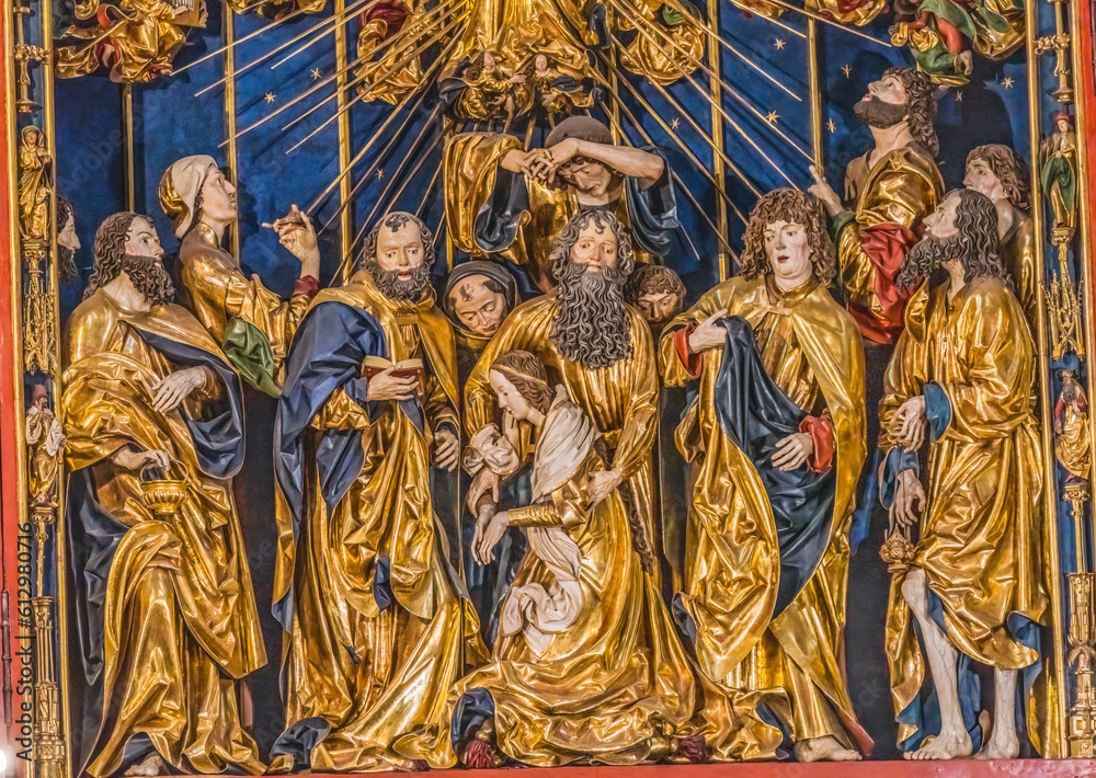 Colorful Triptych Altar St Mary's Basilica Church Krakow Poland