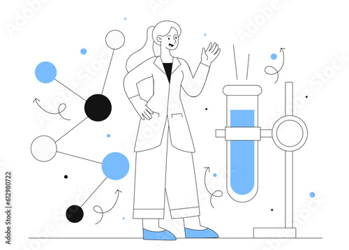 Scientist with flask line concept