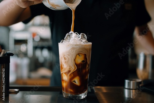  Iced cafe latte being prepared in a café photo