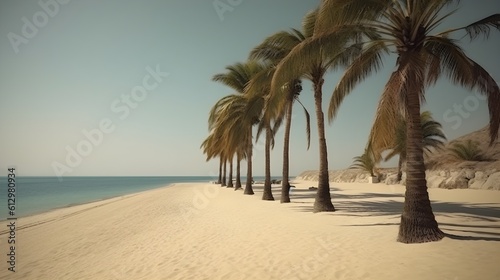 Palmy Trees Adorn a Sandy Beach, Creating a Lush and Exotic Getaway of Sun, Sand, and Azure Waters