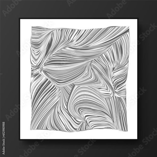 Black and white geometric interior artwork. 
