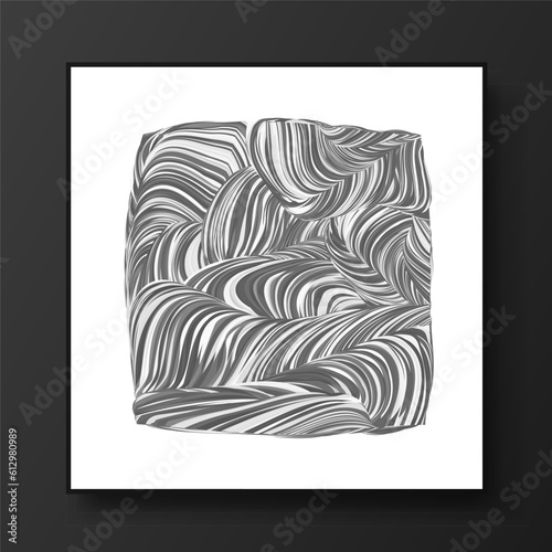 Black and white geometric interior artwork. 