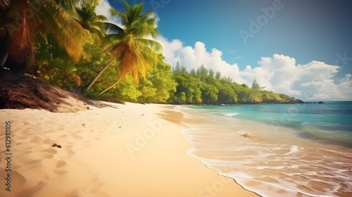 Sandy sanctuary  exquisite tropical beach  sunlit sands  and serene coastal beauty