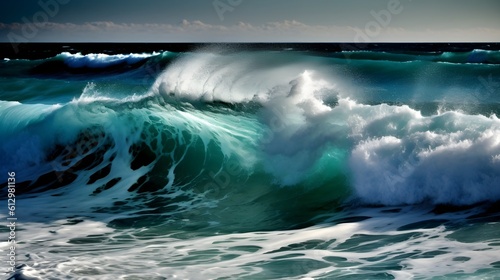 Tranquil wonder, picturesque ocean waves, majestic skies, and glistening foam © Ranya Art Studio
