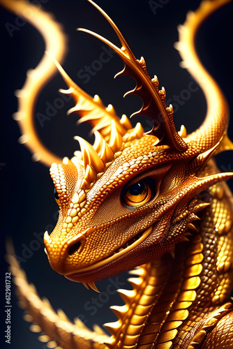 Cute dragon close up, generative ai
