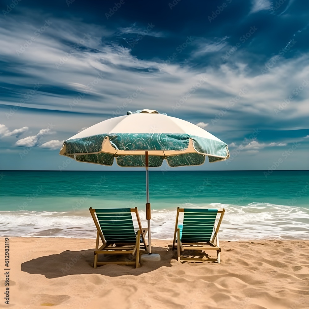 Seaside serenity, sandy beach, cotton candy skies, and gentle sea breezes