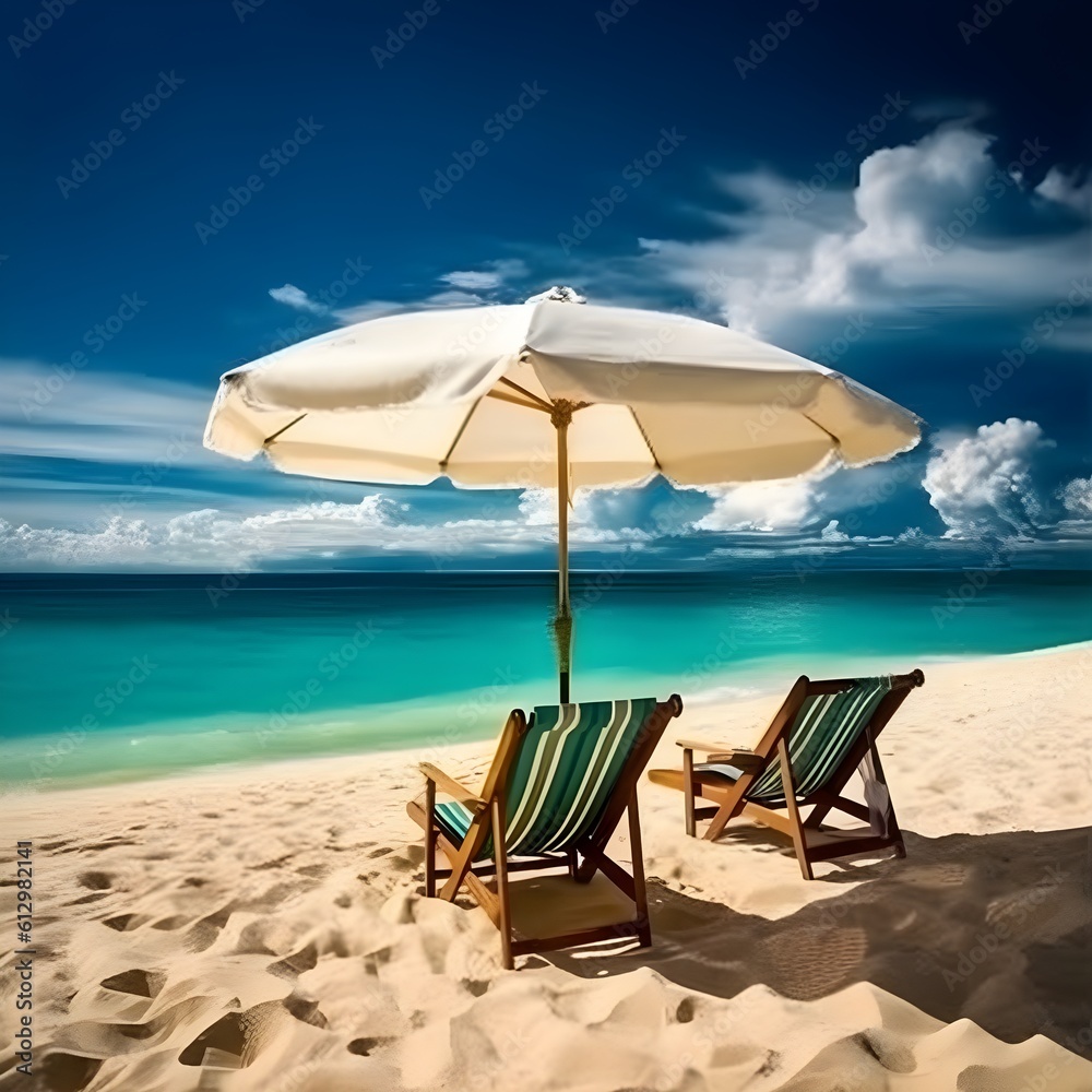 Beachside serenade, sandy beach, sunlit clouds, and melodic sea breezes