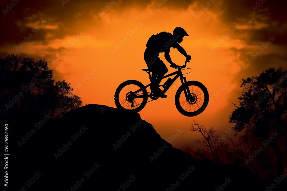 A man flying through the air while riding a bike. AI generative A man flying through the air while riding a bike. AI generative