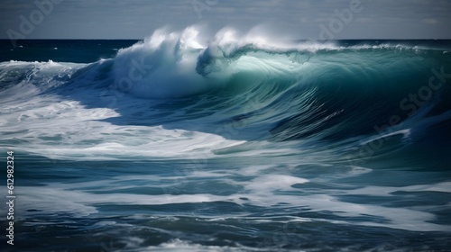 Enraptured essence, serene ocean waves, beautiful clouds, and pristine foam