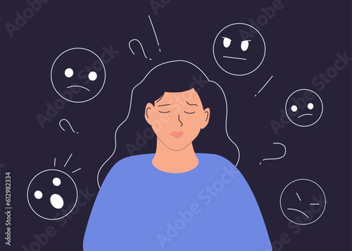 Mental health illustration. Healthcare Character with mental disorder fight against stress, depression emotional burnout