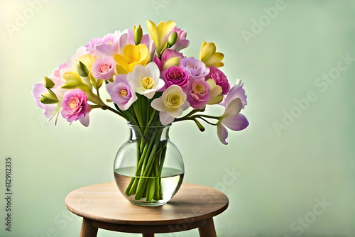 Wallpaper Mural Freesia arrangement in a vase on a light green background Torontodigital.ca