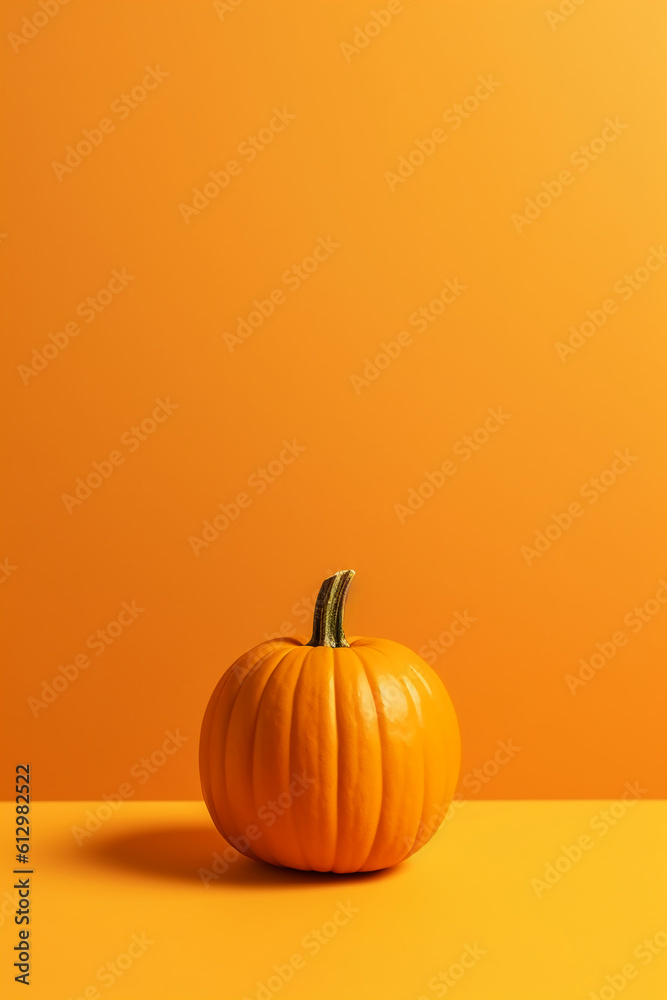 A photo of an minimalist orange Pumpking background with copy space. AI generative A photo of an minimalist orange Pumpking background with copy space. AI generative