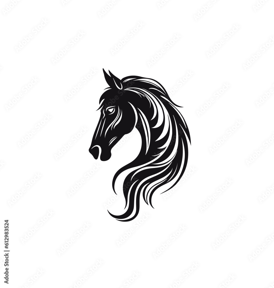 Side view of a horse's head with a mane on a white background. Vector illustration