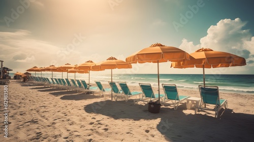 Beachside tranquility  sandy beach  whispy clouds  and serene seaside haven