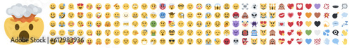 Big set of yellow emoji. Funny emoticons faces with facial expressions. On white background.
