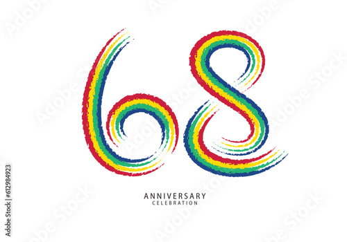 68 years anniversary celebration logotype colorful line vector, 68th birthday logo, 68 number design, anniversary template, anniversary vector design elements for invitation card, poster, flyer.