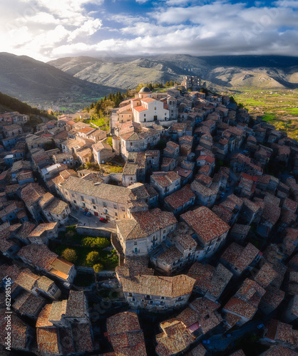Fényképezés Aerial view of Morano Calabro town, a traditional beautiful medieval hilltop vil