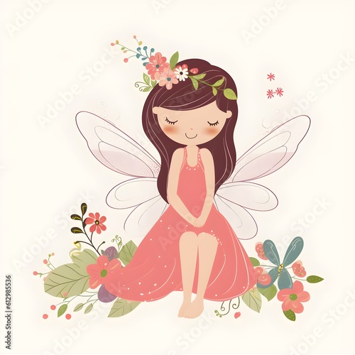 Blossom fairyland whimsy, adorable clipart of colorful fairies with cute wings and whimsical flower accents