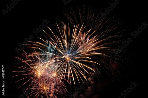 Fireworks at night, holiday celebration wiyh pyrotechnics
