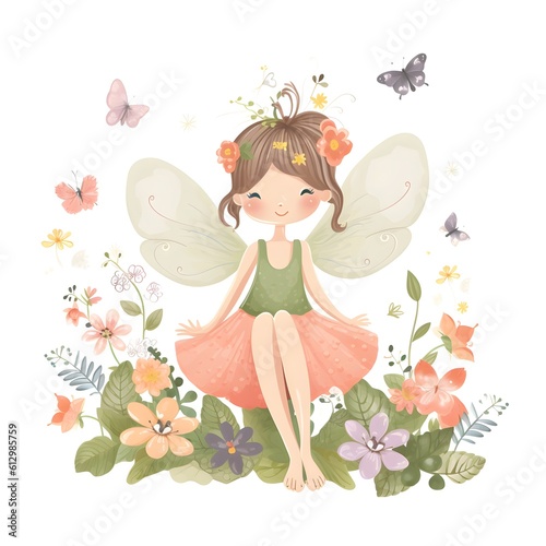 Enchanted garden whimsy  charming illustration of colorful fairies with cute wings and whimsical garden magic