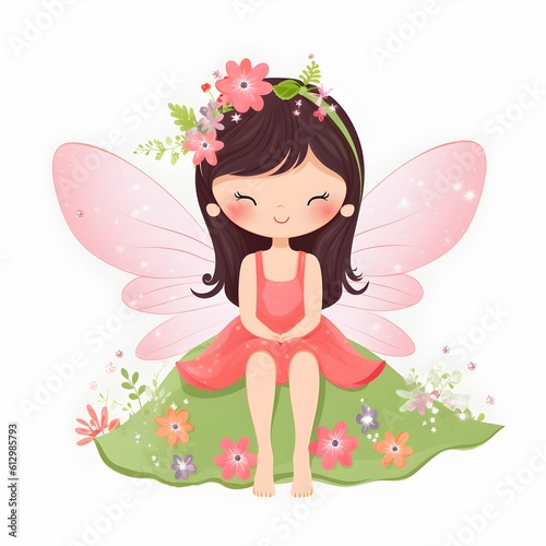 Enchanted blossom dreams, charming illustration of colorful fairies with cute wings and dreamy blossom magic