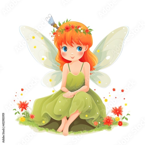 Whimsical winged blossoms  adorable illustration of cute fairies with whimsical wings and blooming flower charms