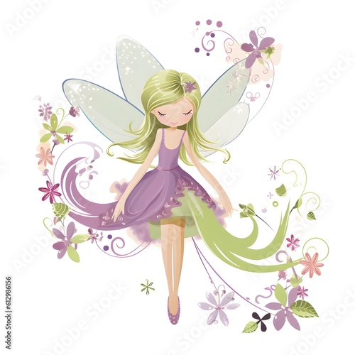 Vibrant garden serenade, charming clipart of colorful fairies with vibrant wings and serenading garden flowers
